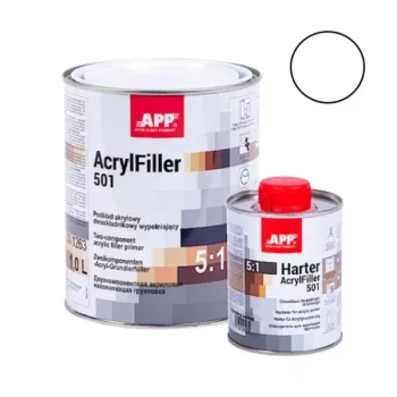 Білий двокомпонентний акриловий грунт-наповнювач APP AcrylFiller 501 5:1 + затверджувач - 1.2л (комплект) Білий двокомпонентний акриловий грунт-наповнювач APP AcrylFiller 501 5:1 + затверджувач - 1.2л (комплект)