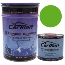 Двокомпонентна акрилова автоемаль CarMen 2:1, RAL 6018/5835 ЗЕЛЕНА - 0,8л + затверджувач 0,4л (комплект)