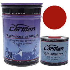 Двокомпонентна акрилова автоемаль CarMen 2:1, 1015 ЧЕРВОНА - 0,8л + затверджувач 0,4л (комплект)
