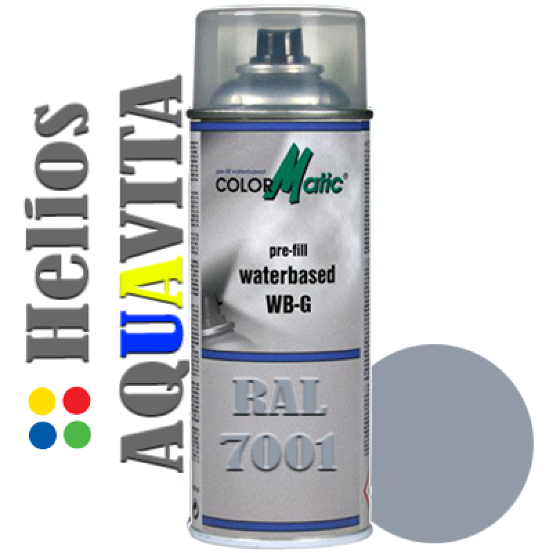 RAL 7001 Аерозольна акрилова шовковисто-матова атмосферостійка емаль на водній основі Helios AQUAVITA - 400мл