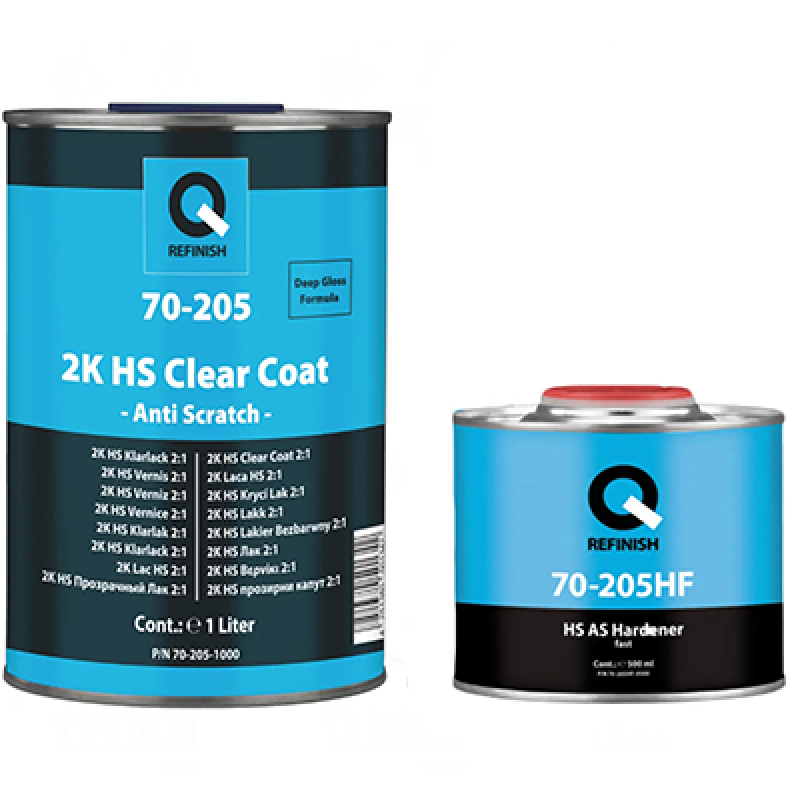 2К акриловый лак повышенной прочности Q-REFINISH 70-205 HS AS 2:1 + отвердитель Fast - 1.5л (Комплект) 2К акриловый лак повышенной прочности Q-REFINISH 70-205 HS AS 2:1 + отвердитель Fast - 1.5л (Комплект)