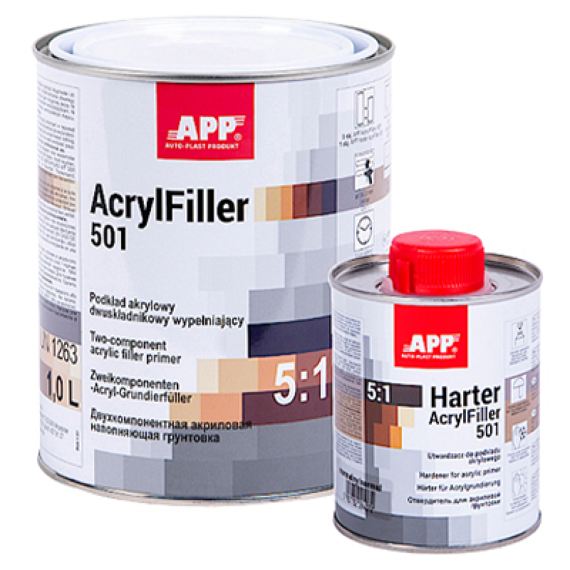 2К антикорозійний наповнювальний білий грунт APP AcrylFiller 501 + швидкий затверджувач - 1.2л (Комплект) 2К антикорозійний наповнювальний білий грунт APP AcrylFiller 501 + швидкий затверджувач - 1.2л (Комплект)