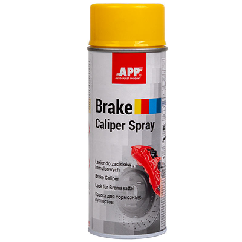 Жовта фарба для гальмівних супортів APP Brake Caliper Spray 210151 - аерозоль 400мл. Жовта фарба для гальмівних супортів APP Brake Caliper Spray 210151 - аерозоль 400мл.