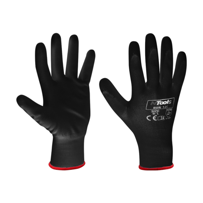 Робочі рукавички з нейлону та поліуретану NTools RRN 12B 090806 - XL-Black Робочі рукавички з нейлону та поліуретану NTools RRN 12B 090806 - XL-Black
