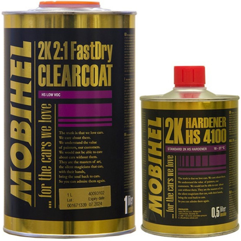 Швидковисихаючий акриловий лак Mobihel 2K HS 2:1 FastDry low VOC (1л) + затверджувач 4100 (0.5л) - 1.5л комплект Швидковисихаючий акриловий лак Mobihel 2K HS 2:1 FastDry low VOC (1л) + затверджувач 4100 (0.5л) - 1.5л комплект