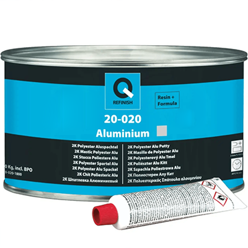 2К шпаклівка з алюмінієвим та дрібнозернистим наповнювачами Q-Refinish ALUMINIUM Polyester Metallic Putty -1.8кг 2К шпаклівка з алюмінієвим та дрібнозернистим наповнювачами Q-Refinish ALUMINIUM Polyester Metallic Putty -1.8кг